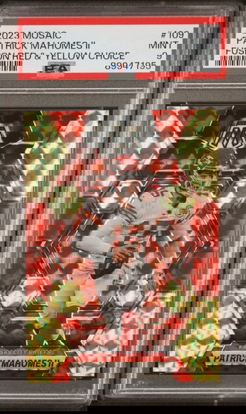2023 Panini Mosaic Patrick Mahomes II Fusion Red Yellow Choice /80 PSA 9