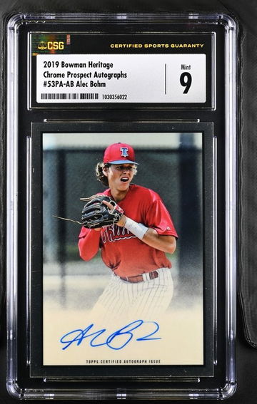 2019 Bowman Heritage Chrome Prospects Autograph Alec Bohm CSG 9/10 Auto