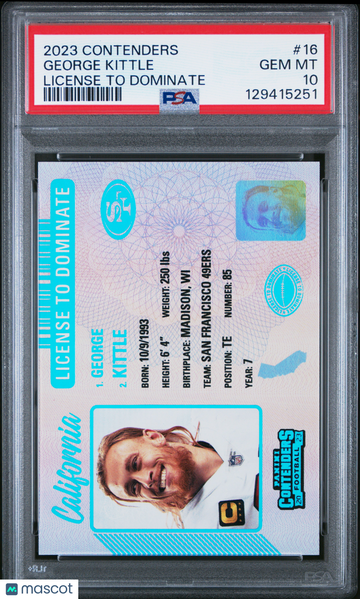2023 Panini Contenders License To Dominate George Kittle #16 PSA 10
