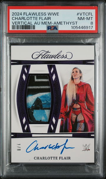 2024 Panini Flawless WWE Amethyst Charlotte Flair #VT-CFL Patch Auto /8 PSA 8