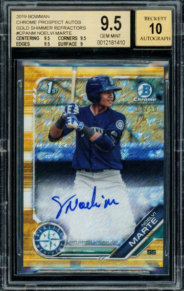 2019 Bowman Chrome Noelvi Marte Gold Shimmer Jersey Numbered 04/50 9.5 Gem Mint 10 Auto 1st Bowman