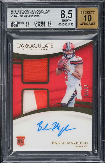 2018 Immaculate Collection Rookie Auto Patches Baker Mayfield/99 #5 BGS 8.5