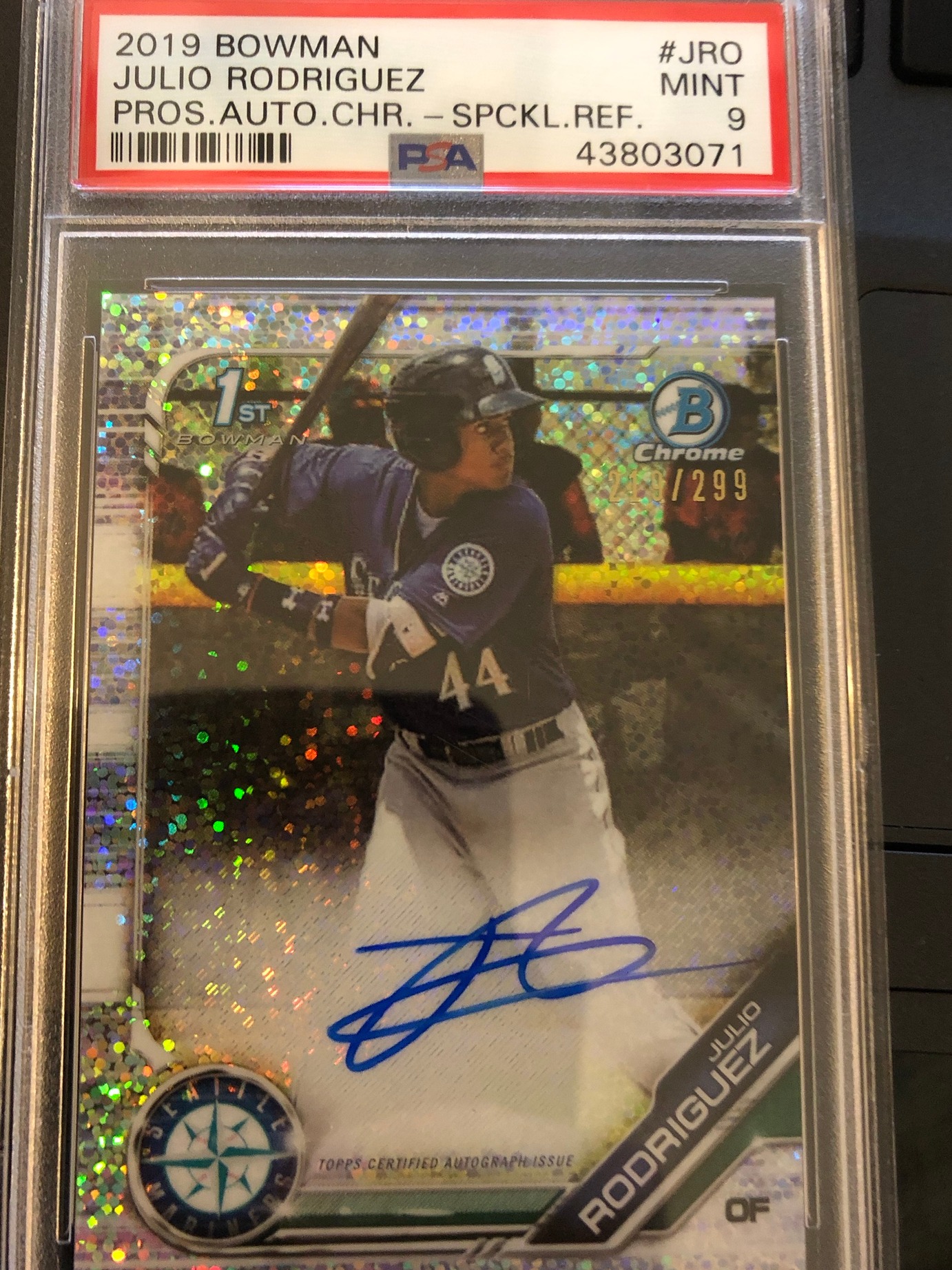 Julio Rodriguez 2019 Bowman Chrome Speckle Auto #219/299 PSA 9