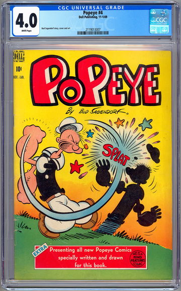 POPEYE #4 CGC 4.0 RARE GOLDEN AGE GEM BUD SAGENDORF STORY COVER & ART DELL 1949