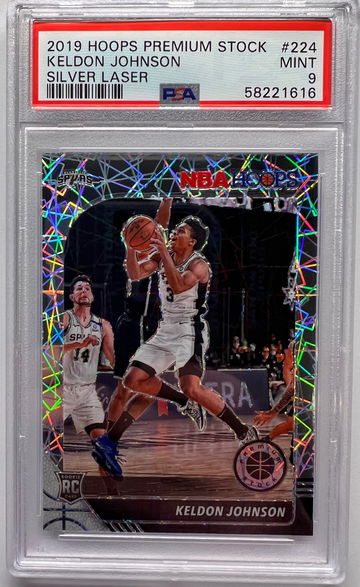 2019 panini nba hoops premium stock Nelson Johnson silver laser Prizm psa 9