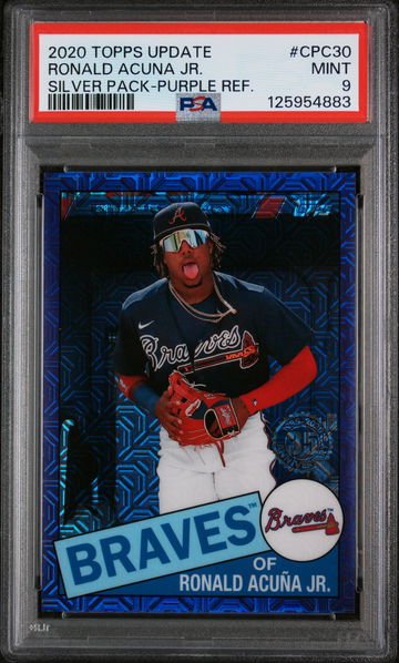 2020 Topps Update Silver Pack 1985 Chrome Promo Purple Refractor Ronald Acuna Jr. #CPC30 PSA 9