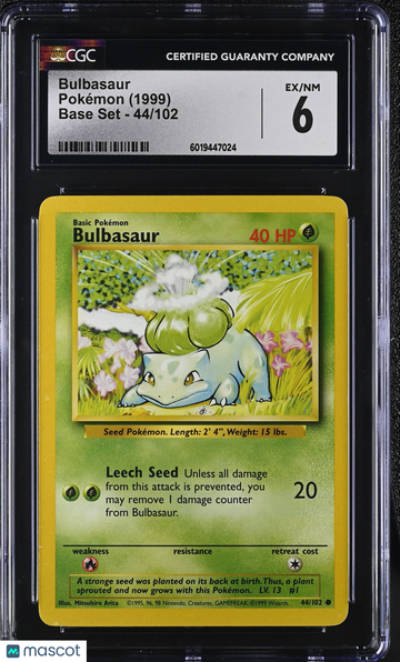 1999 Pokémon Base Set Bulbasaur CGC 6 #44/102