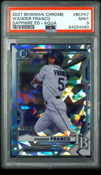 💎🧨 2021 BOWMAN CHROME SAPPHIRE WANDER FRANCO AQUA REFRACTOR ROOKIE /99 PSA 9⚾️
