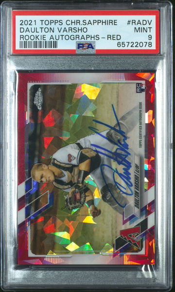 2021 Topps Chrome Sapphire Daulton Varsho RC Red Refractor Auto /5 PSA 9