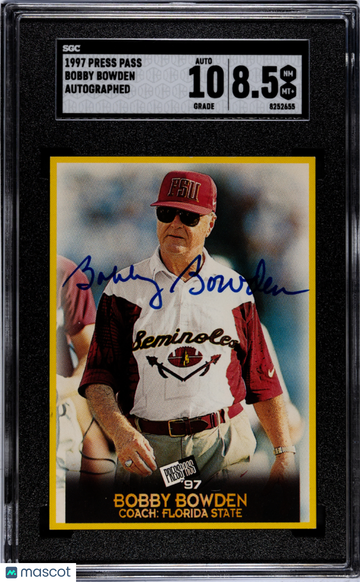 1997 Press Pass Bobby Bowden Autograph SGC 8.5 Auto 10