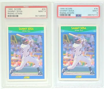 LOT OF (2) 1990 SCORE RISING STARS SAMMY SOSA RC SP RC #35 PSA 9 MINT CUBS 600HR