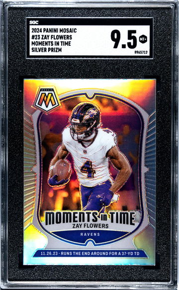 2024 Panini Mosaic #23 Zay Flowers Moments In Time Silver Prizm SGC 9.5