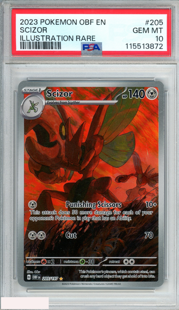 2023 POKEMON OBSIDIAN FLAMES SCIZOR #205 ILLUSTRATION RARE PSA 10 GEM MT