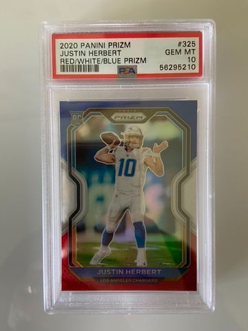 2020 Justin Herbert Prizm Red White & Blue PSA 10