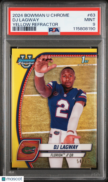 2024 Bowman University Chrome DJ Lagway #63 Yellow Refractor PSA 9