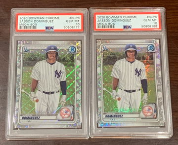 (2) 2020 Bowman Chrome Jasson Dominguez Mega Box Mojo Refractor PSA 10