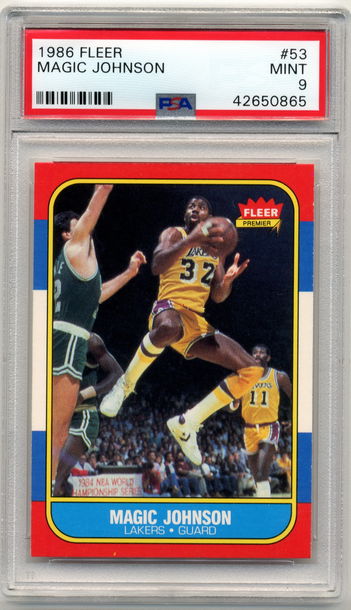 1986 Fleer Basketball #53 Magic Johnson Lakers HOF PSA 9 MINT