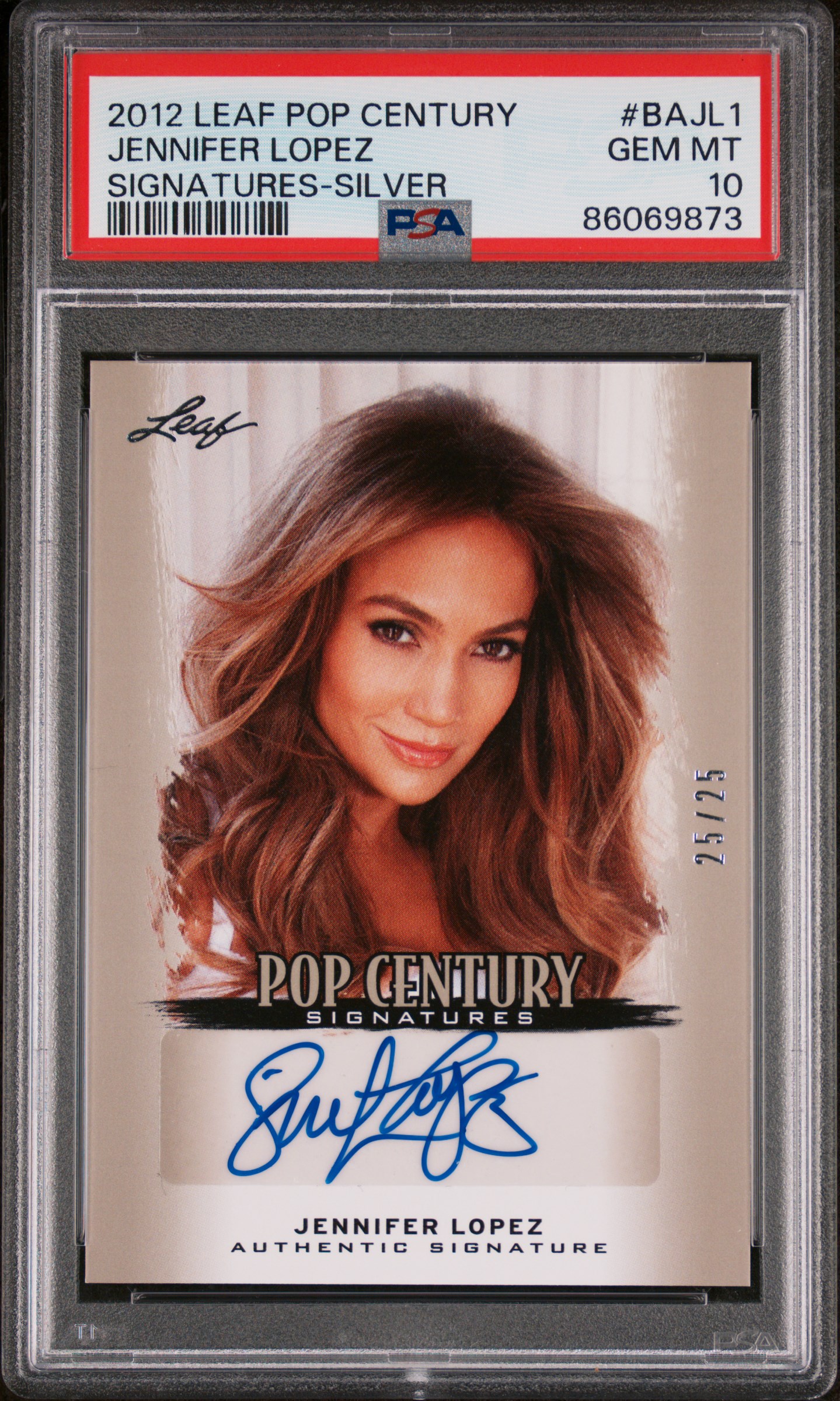 2012 Leaf Pop Century Signatures Jennifer Lopez #25/25 Autograph SP PSA 10