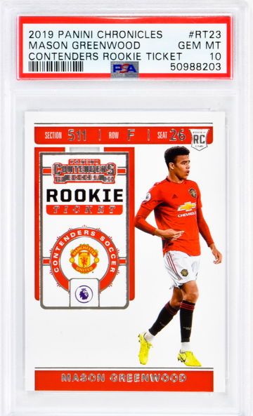 2019 Mason Greenwood Panini Chronicles  Contenders Rookie Ticket PSA 10