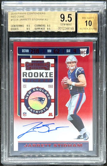 2019 Panini Contenders Red Zone Auto Jarrett Stidham RC BGS 9.5 TRUE GEM 10 Auto