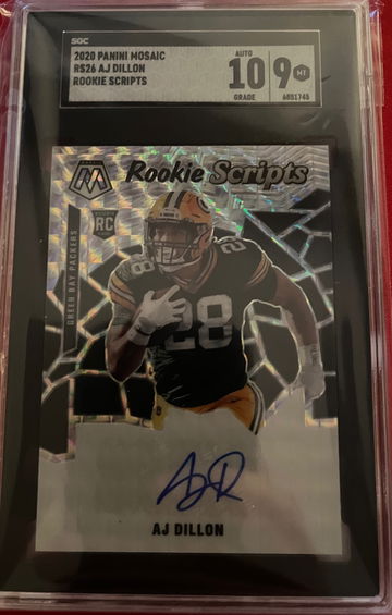 2020 Panini Mosaic AJ Dillon RS26 Rookie Scripts Auto