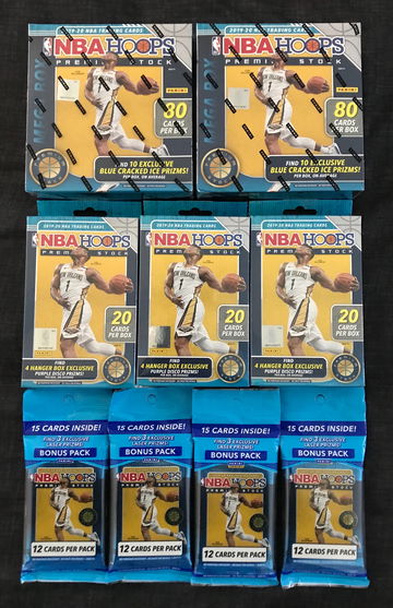 2020 NBA Hoops Premium Stock Lot (2 Megas, 3 Hangers, 4 Cello Packs)
