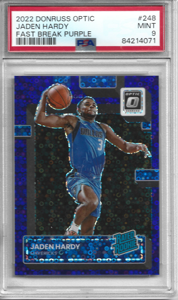 2022-23 Donruss Optic Jaden Hardy Fast Break Purple Rookie RC /99 PSA 9 #248
