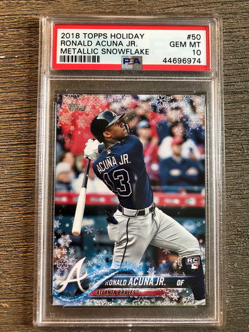 2018 Topps Holiday Metallic Snowflake Ronald Acuna Jr Bat Down PSA 10