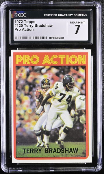 1972 TOPPS TERRY BRADSHAW PRO ACTION #120 CGC 7 FT.A3.1