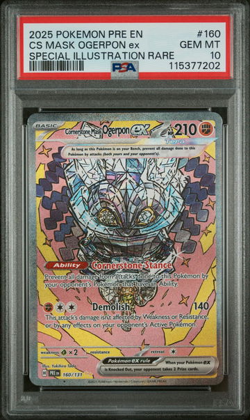 2025 Pokemon Scarlet and Violet Prismatic Evolutions Special Illustration Rare Cornerstone Mask Ogerpon Ex #160 PSA 10