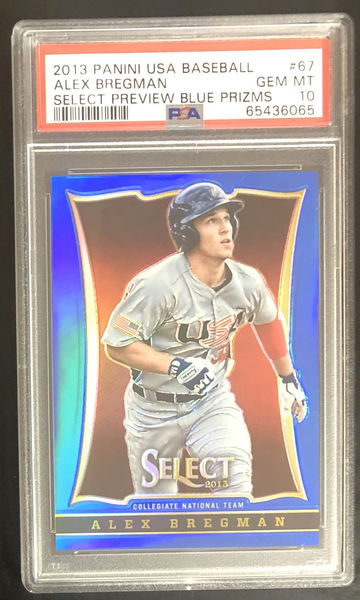 2013 Panini Select USA Baseball Preview Blue Prizm Serial #'d 021/199 USA Alex Bregman PSA Gem Mint 10 Pop 1