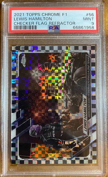 2021 TOPPS CHROME F1 LEWIS HAMILTON #56 CHECKER FLAG REFRACTOR PSA 9 MINT