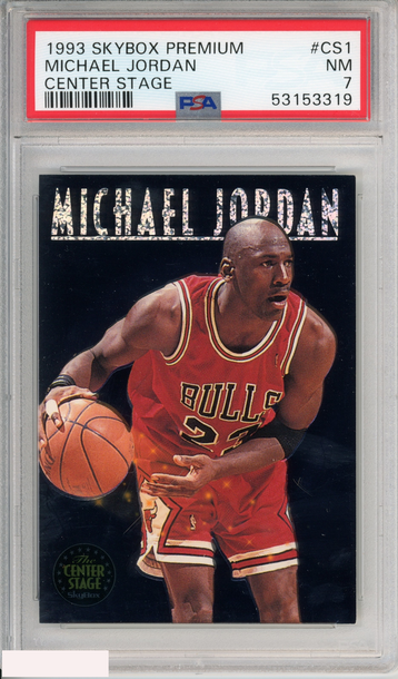 1993 SKYBOX PREMIUM MICHAEL JORDAN #CS1 CENTER STAGE HOF BULLS PSA 7 NM
