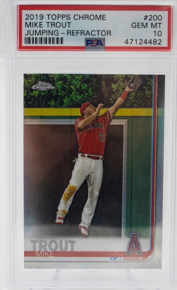 MIKE TROUT 2019 TOPPS CHROME REFRACTOR #200 JUMPING PSA 10