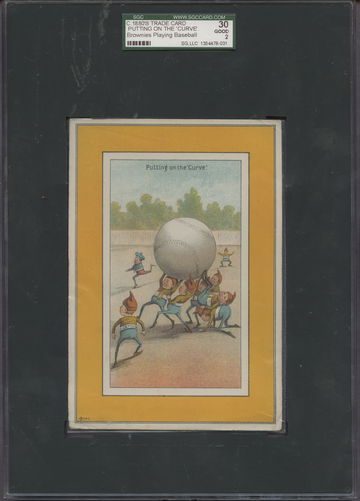 1880's Trade Card Brownies Playing Baseball Putting on the Curve SGC 30  Good 2