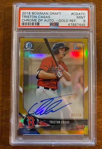 Triston Casas 2018 Bowman Chrome Gold Refractor Auto PSA 9