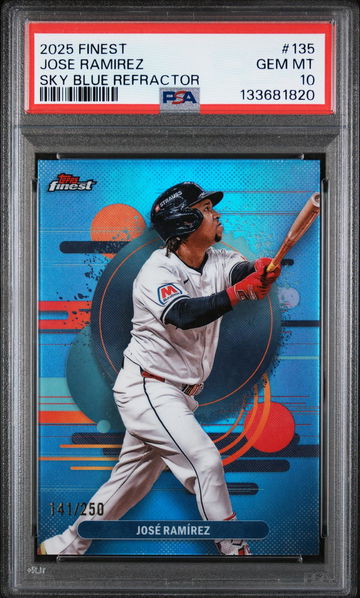 2025 Topps Finest Sky Blue Refractor Jose Ramirez #135 /250 PSA 10