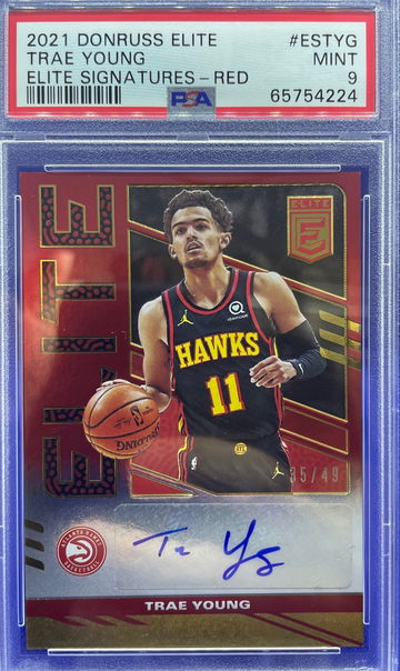 2021-22 Panini Donruss Elite Trae Young Elite Signatures Red Auto /49 PSA 9 Mint