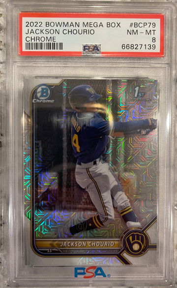 2022 Bowman Chrome Prospects Mega Box Mojo Refractor Jackson Chourio PSA 8. 
