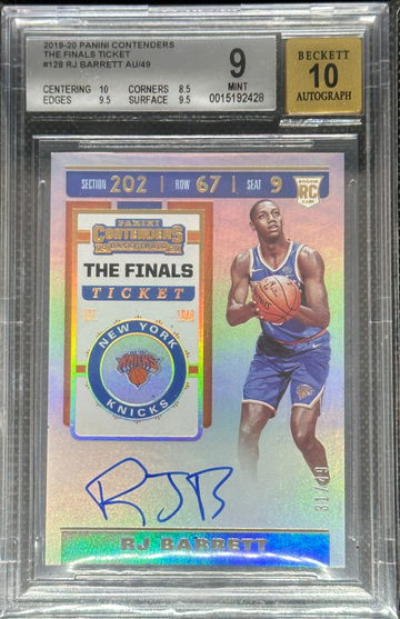 2019-20 Panini Contenders RJ Barrett Rookie Auto Finals Ticket /49 BGS 9/10 AUTO MINT KNICKS