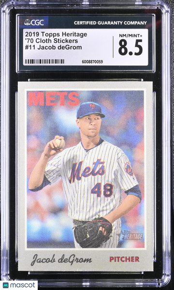 2019 Topps Heritage Jacob deGrom #11 '70 Cloth Stickers CGC 8.5