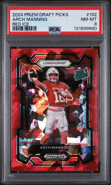 2024 Panini Prizm Draft Picks Rated Prospect Red Ice Prizm Arch Manning #192 PSA 8