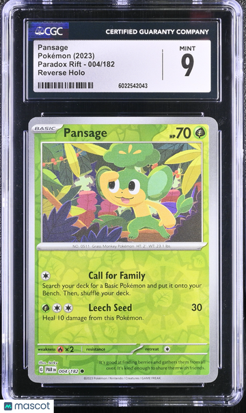 2023 Pokémon Paradox Rift Pansage Reverse Holo CGC 9 #004/182