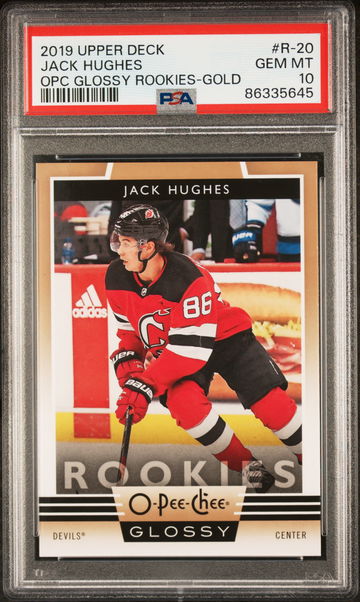2019 Upper Deck Opc Glossy Rookies Gold Jack Hughes #R-20 PSA 10