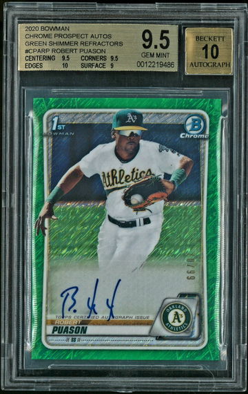 2020 Bowman Chrome Robert Puason Greem Shimmer Refractor Auto /99
