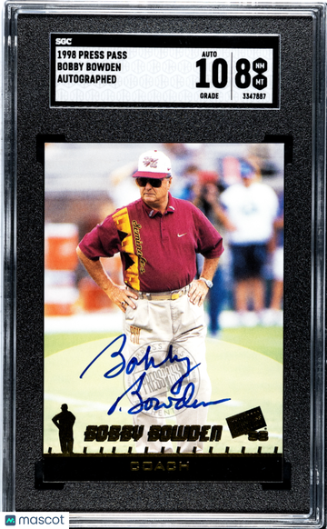 1998 Press Pass Bobby Bowden Autograph SGC 8 Auto 10