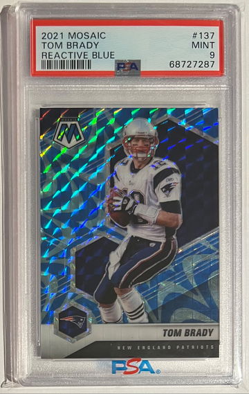 2021 Mosaic Tom Brady Patriots Reactive Blue PSA 9