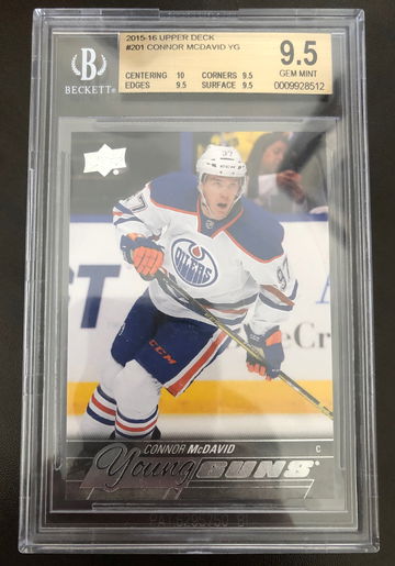 2015-16 UPPER DECK CONNOR MCDAVID YOUNG GUNS ROOKIE BGS 9.5 TRUE GEM MINT PLUS #201