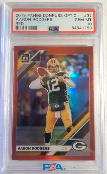 Aaron Rodgers 2019 Donruss Optic Red Prizm 56/99 PSA 10 Gem Mint #37.
