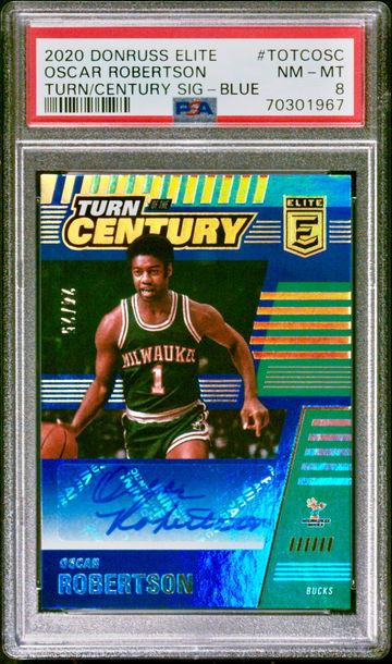 2020 Panini Donruss Elite Oscar Robertson Turn Of The Century Blue Auto /25 PSA 8 NM-MT Bucks